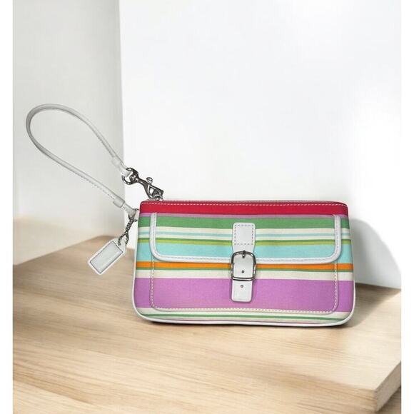 Y2K Coach F10704 Hamptons Stripe Satchel Bag & Large Wristlet - Picture 6 of 16